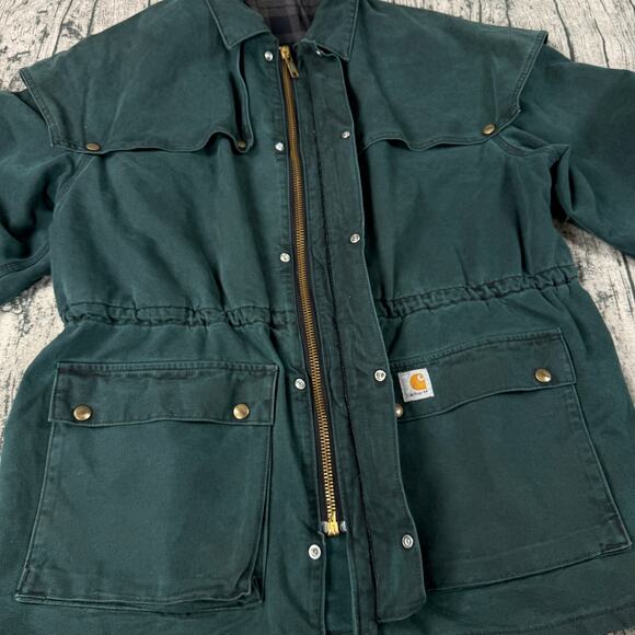 Vintage Carhartt Field Hunting Jacket Green USA Made Mens XL Bush Cape CW043 - Picture 3 of 13